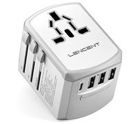 LENCENT Adattatore Universale da Viaggio, Caricatore Internazionale con 3 USB e 1 Tipo-C e Presa AC Ricarica, Adattatore Spina Universale per EU USA UK AUS, Caricabatterira USB per Telefono -Bianco