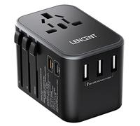 LENCENT Adattatore Universale da viaggio, Caricatore Internazionale con 3 USB e 2 PD Tipo-C, All in One Caricabatteria da Parete in Tutto il Mondo per Telefono, Tablet, Spina Tipo A/C/G/I