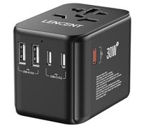 LENCENT Adattatore Universale da Viaggio, GaN3 30W Caricatore con 2 Porte USB & 3 USB-C PD Ricarica Veloce, Adattatore Spina Alimentazione Mondiale per Telefono, Laptop, Tipo A/C/G/I (USA/UK/EU/AUS)