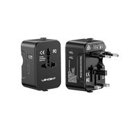 LENCENT Adattatore Universale da Viaggio, Presa AC Internazionale con 1 USB-A + 2 Type-C, Tutto in Uno Adattatore Spina USB per Telefono, PC, Spina Mondiale per Europa/Regno Unito/USA/AUS -Nero