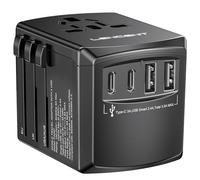 LENCENT Adattatore Universale da Viaggio, Presa Internazionale con 2 USB-A e 2 Type-C e Presa AC Ricarica, Adattatore Spina Universale per EU USA UK AUS da Viaggiare, Spina USB per Telefono -Nero