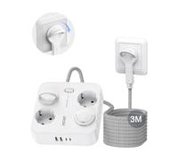 LENCENT Ciabatta con Protezione da Sovratensione,4 Schuko a Spina Piatta | 4 Prese AC, 3 USB e 1 Porta Tipo C, Multipresa Salvaspazio con Cavo Intrecciato da 3M per Cucina, Soggiorno, Ufficio