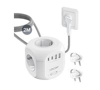 LENCENT Ciabatta da 4 Prese Schuko, 8 in 1 Multipresa a Cubo con Spina Piatta, Presa Multipla con 2 USB e 2 USB-C, Prolunga Elettrica con Cavo Intrecciato da 2M per Casa Ufficio