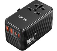 LENCENT GaN 100W Adattatore Universale da Viaggio, Adattatore da Viaggio con 2 QC 4.0 USB-A e 2 PD 3.0 USB-C per Telefono, Tablet e Notebook, Spina per Italia Inghilterra Germania America Australia