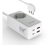 LENCENT GaN 65W Caricabatterie Elettrica da 1.5M, Presa AC e Spina Italiana da Muro, Caricatore Multiplo da Tavolo con 4 Porte USB & 1 AC Presa 2500W, Ricarica Veloce per Laptop, PC, Telefono, ecc.