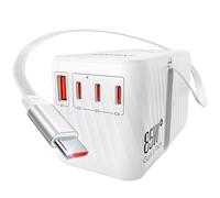 LENCENT GaN 85W Adattatore Universale da Viaggio con Cavo USB C Retrattile | Adattatore Spina Internazionale con 3 USB C e 1 USB A Ricarica Rapida, Spina Presa Mondiale per EU a Stati Uniti, UK, AUS