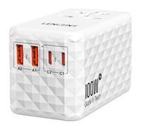 LENCENT Gan III 100W Adattatore Universale, Caricatore Internazionale 2 USB-A e 2 USB-C, Adattatore da Viaggio, Presa Alimentazione a Ricarica Rapida per Tablet, Laptop, Spina di A/C/G/I, Bianco