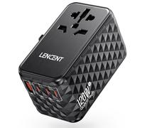 LENCENT Gan III 120W Adattatore Universale da Viaggio, Caricatore Internazionale Con 1 USB-A e 3 USB-C, Ricarica Veloce per Cellulare Tablet, Adattatore Spina UE/UK/US/AUS - Nero