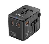 LENCENT GAN III 65W Adattatore da Viaggio Internazionale, Adattatore Presa Universale con 1 USB-A e 3 USB-C Ricarica Rapida, Spina Universale per Viaggiare, Spina Tipo A/C/G/I (USA/EU/UK/AUS) -Nero