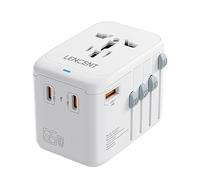 LENCENT GAN III 65W Adattatore da Viaggio Internazionale, Adattatore Presa Universale con 4 Porte USB, Ricarica Rapida, Spina Presa per Viaggiare, Spina Tipo A/C/G/I (USA/EU/UK/AUS) -Bianco