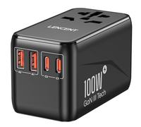 LENCENT GaN3 100W Adattatore da Viaggio Universale, Presa Caricatore con 2 USB QC4.0 e 2 PD3.0 Tipo-C PPS Ricarica Veloce, Spina Internazionale Mondiale, Spina Tipo A C G I da Viaggio nel Mondo
