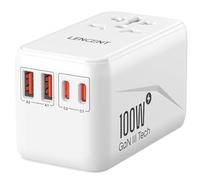 LENCENT GaN3 100W Adattatore Universale da Viaggio, Caricatore Internazionale con 2 USB QC4.0 e 2 USB-C PD3.0 PPS Ricarica Veloce, Caricabatteria Mondiale per Telefono, Adattatore Spina USA/UK/EU/AU
