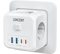LENCENT Multipresa Quadrata 4000W, 7 in 1 Presa Multipla a Muro con 3 Prese Schuko, 2 USB-A e 2 Type-C (USB-C 15W), Presa Elettrica con Interruttore, Adattatore da Muro per Casa, Ufficio, Viaggi