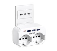 LENCENT Multiprese Salvaspazio da Muro, Presa Elettrica con 2 Prese IT & 3 Porte USB-A & 1 USB-C, Prese Multiple da Parete, Ciabatta Presa per Ufficio/Casa/Cucina/Viaggio -Bianco
