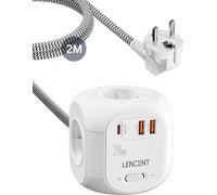 LENCENT Mutipresa Cubo con Cavo da 2M, PD20W Presa Alimentatore con 4 prese AC, 2 USB A e 1 Tipo C, Ciabatta Elettrica Multiplo USB con Interruttore, Presa Ciabatta e Caricatore USB per Casa e Ufficio