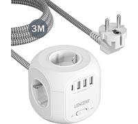 LENCENT Mutipresa Cubo con Cavo da 3 Metri, Presa Alimentatore con 4 Prese AC, 3 USB e 1 Tipo C, Spina Schuko Elettrica con Interruttore, Presa Multipla Salvaspazio e Caricatore USB per Casa e Ufficio