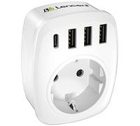 LENCENT Presa Elettrica EU a Muro, Adattatore Caricatore da Parete con 1 Presa di CA Europeo di 2 Pin 1 Porta USB-C e 3 Porte USB-A, Adattatore Spina per Smartphone, Tablet, 4000W Presa CA