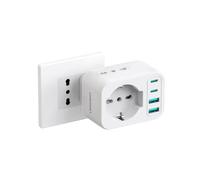 LENCENT Presa Multipla con USB, 7-IN -1 Multipresa Salvaspazio con 1 Presa Schuko + 2 Prese IT + 4 Porte USB (USB-C 15W), Presa Elettrica a Muro, Caricatore Spina per Cucina Soggiorno Ufficio