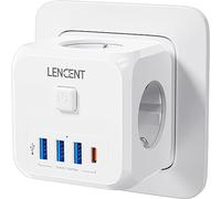 LENCENT Presa Multipla Cubo 4000W, 7 in 1 Presa a Muro Salvaspazio con 3 Prese Schuko e Porte di 3 USB e 1 Tipo-C, Multipresa Elettrica con Interruttore, Adattatore Spina per Casa, Ufficio, Viaggio
