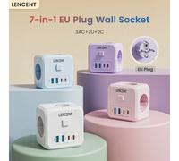 LENCENT Prolunga presa a muro con presa EU 7 in 1 con prese 3AC + 2 USB-A + 2 prese USB-C adattatore interruttore on/off per la casa