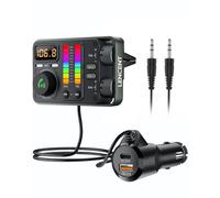 LENCENT Trasmettitore FM Bluetooth 5.3, Adattatore Bluetooth per Auto, Caricatore USB Ricarica Rapida PD 20W e QC18W, Doppio Microfono per Chiamate Vivavoce, Siri & Google, Chiavetta USB & 3.5mm AUX