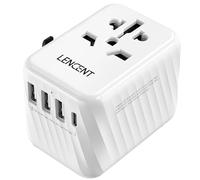 LENCENTE Adattatore Universale da Viaggio, Spina da Muro con 3 USB A e 1 PD Tipo C, Presa AC da Parete per Viaggio in Tutto il Mondo per UE a UK, AUS, AUS (Spina di Tipo C/G/A/I) -Bianco