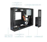 L'enclosure TQC-3005U3 è una torre slim MATX che include un alimentatore da 500 W, ideale per configurazioni compatte che richiedono efficienza energetica e spazio ottimizzato.
