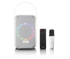 Lenco BTC-060 Macchina per karaoke portatile - Bluetooth 5.2-20 Watt RMS - 2 altoparlanti - microfono - telecomando - batteria integrata - effetti luce - bianco