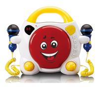 Lenco KCD-011 - Lettore CD Sing Along per bambini, Bluetooth 5.0 - Antishock - Schermo LED - Memoria delle tracce - 2 microfoni per karaoke, funziona su corrente alternata o batteria, con adesivi