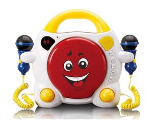 Lenco KCD-011 - Lettore CD Sing Along per bambini, Bluetooth 5.0 - Antishock - Schermo LED - Memoria delle tracce - 2 microfoni per karaoke, funziona su corrente alternata o batteria, con adesivi