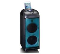 Lenco PA-260 - Altoparlante karaoke Bluetooth, sistema karaoke Bluetooth, 120 Watt RMS, effetti di luce, batteria integrata, 12 ore di gioco, 2 microfoni - nero