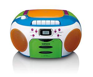 Lenco SCD-971 - Radio per bambini con CD, lettore cassette, altoparlante stereo, jack per cuffie, memoria di tracce, multicolore