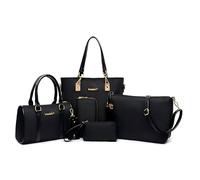 Lengender Borsa da donna alla moda, 6 pezzi, in pelle PU, con borsa a tracolla + portafoglio + portacarte, Nero