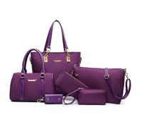 Lengender Borsa da donna alla moda, 6 pezzi, in pelle PU, con borsa a tracolla + portafoglio + portacarte, viola.