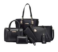 Lengender Borsa da donna Portatili a Mano 6PCS Bag Set Pelle PU Borsa a Tracolla Tote Borse Clutches Portafoglio Borsa Titolare della carta, Nero C