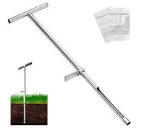 LengSuaa Sonda campionatrice del suolo da 91 cm, in acciaio inox, con manico a T e pedale, campione di terreno a forma di T con 2 sacchetti riutilizzabili per campioni, kit per test del suolo per la