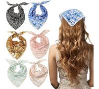 Lengxue Set di 6 fasce floreali: fasce colorate con design triangolare, sciarpa in chiffon stampata in stile bohémien da donna