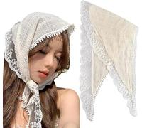 Lengxue Turbante per capelli da donna con fiore bianco, in pizzo, vintage, triangolare, accessori per capelli per lo styling dei capelli