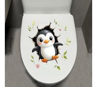 Leniutor 1 adesivo 3D per WC, impermeabile, con scimmietta che si spezza il coperchio del WC, adesivo creativo e divertente, decorazione per la casa (pinguino)