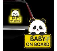 Leniutor 2 adesivi per auto con panda a bordo, molto riflettenti, per bambini, per auto, finestrini, paraurti, camion, adesivi di avvertimento (giallo)