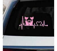 Leniutor 2 adesivi per gatti per auto, battito cardiaco, in vinile con animali da gattino, riflettenti, impermeabili, decorativi, per auto, finestre, baule e ragazze, 22 x 10,5 cm (rosa lucido)