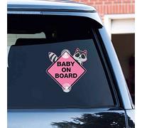 Leniutor Baby On Board Sticker per auto, simpatico procione PVC auto ventose bambini a bordo segnale di avvertimento di sicurezza per il finestrino posteriore dell'auto (piccolo procione, rosa)
