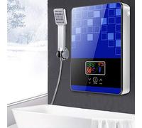 LENJKYYO Scaldabagno elettronico istantaneo, acqua calda elettrica istantanea per bagno, scaldabagno 6,5 kW 200 V, set doccia con display digitale, temperatura di uscita precisa (blu)