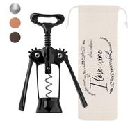 Lenmar Apribottiglie di vino cavatappi apribottiglie apribottiglie in acciaio inox dal design moderno per tappi e tappi per vino e prosecco con sacchetto di lino idea regalo (nero)