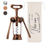 Lenmar Apribottiglie di vino cavatappi apribottiglie apribottiglie in acciaio inox dal design moderno per tappi e tappi per vino e prosecco con sacchetto di lino idea regalo (oro rosa)