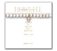 Lenny & Eva Braccialetto elastico regolabile con pietre simboliche in howlite, con citazione ispiratrice su biglietto, gioiello da donna, idea regalo, croce, piccolo