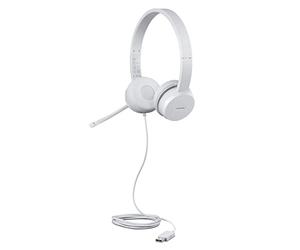 Lenovo 110 - Auricolari stereo analogici (isolamento di rumore, microfono a braccio girevole, orecchie di cuoio e schiuma con masoria) Certificazione Work with Chromebook di Google - Grigio Nube