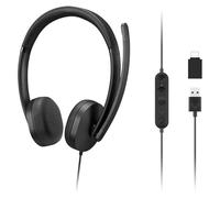 Lenovo 115 USB-A/USB-C Wired Stereo Headset, in-line Control Box, leggero, cancellazione del rumore, adattatore USB-A a USB-C, nero
