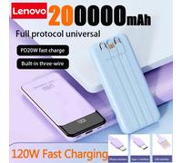 Lenovo 200000mAh Large Capacity Super Fast Charging Mobile Power Bank Convenient 120W built-in three wire Suitable for iPhone
