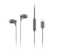 Lenovo - 300 cuffie in-ear USB-C cablate - Microfono in linea - Connettività USB-C - Pulsante Play & Pausa - 3 misure di auricolari in silicone inclusi, grigio